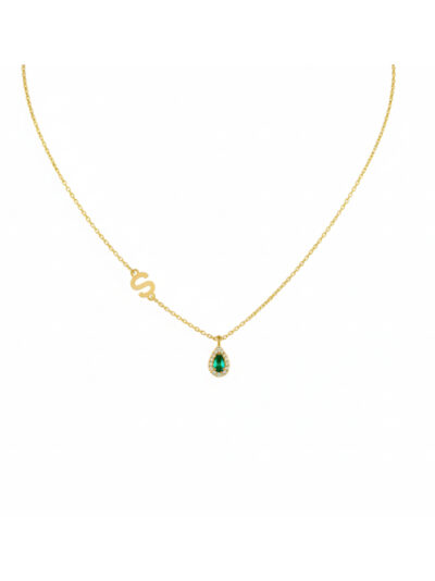 Zircon Drop Side Letter Necklace