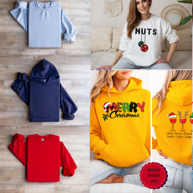 Comfort Colors Front-Back & Only Front & Only Back Christmas Sweatshirt & Hoodie, ''Different Christmas Designs'' Design Sweatshirt & Hoodie, Christmas Sweater & Hoodie, Christmas Gift, Holiday Sweater & Hoddie