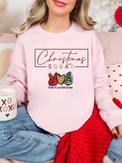 Gildan Christmas Sweatshirt, ''Christmas Squad&Peace, Love, Christmas'' Design Sweatshirt, Christmas Sweater, Christmas Gift, Holiday Sweater, Cute Sweatshirt